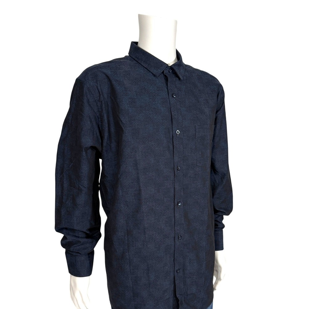 Johnston & Murphy Mens XXL Navy Blue Airplane Print Premium Cotton Button Shirt - Picture 3 of 9